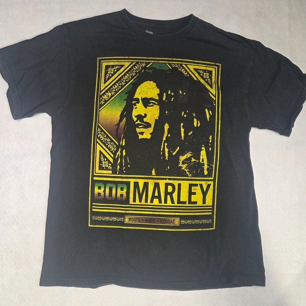 Bob Marley Roots Rock Reggae Graphic T Shirt Mens L Black Short Sleeve Crew Neck